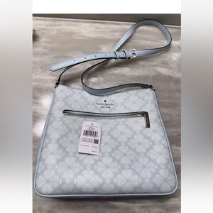 Kate Spade Light Blue Floral Crossbody Bag, Zip Closure, Strap, new without tag
